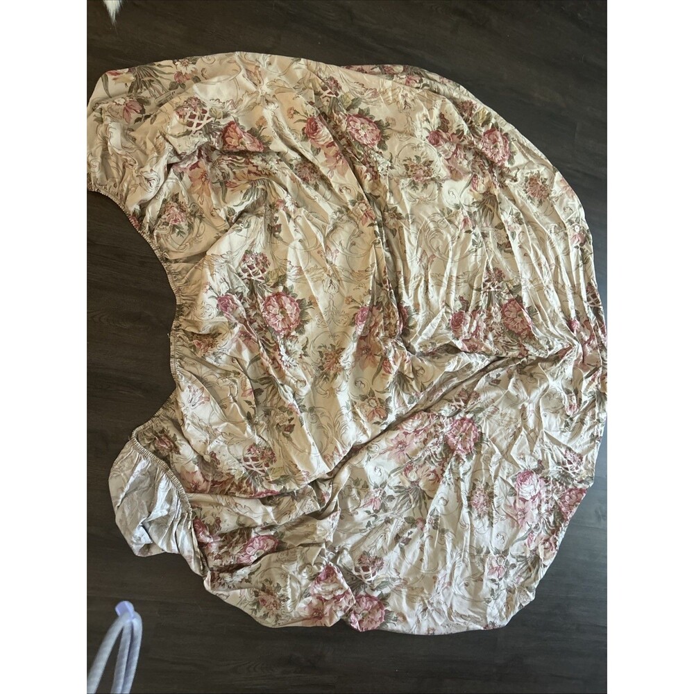 Vintage Ralph Lauren Guinevere Fitted Sheet Queen Pink Rose cottage Bottom Sheet